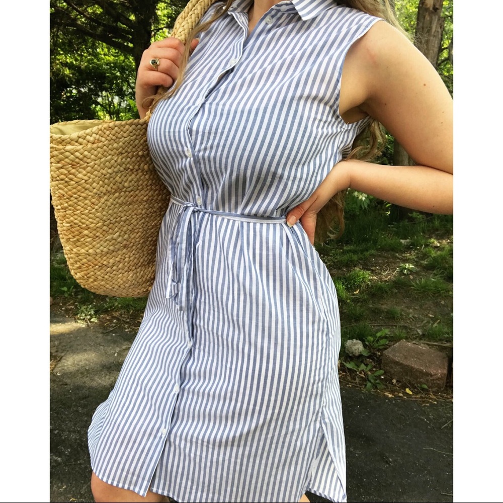 H&am striped blue and white button up dress